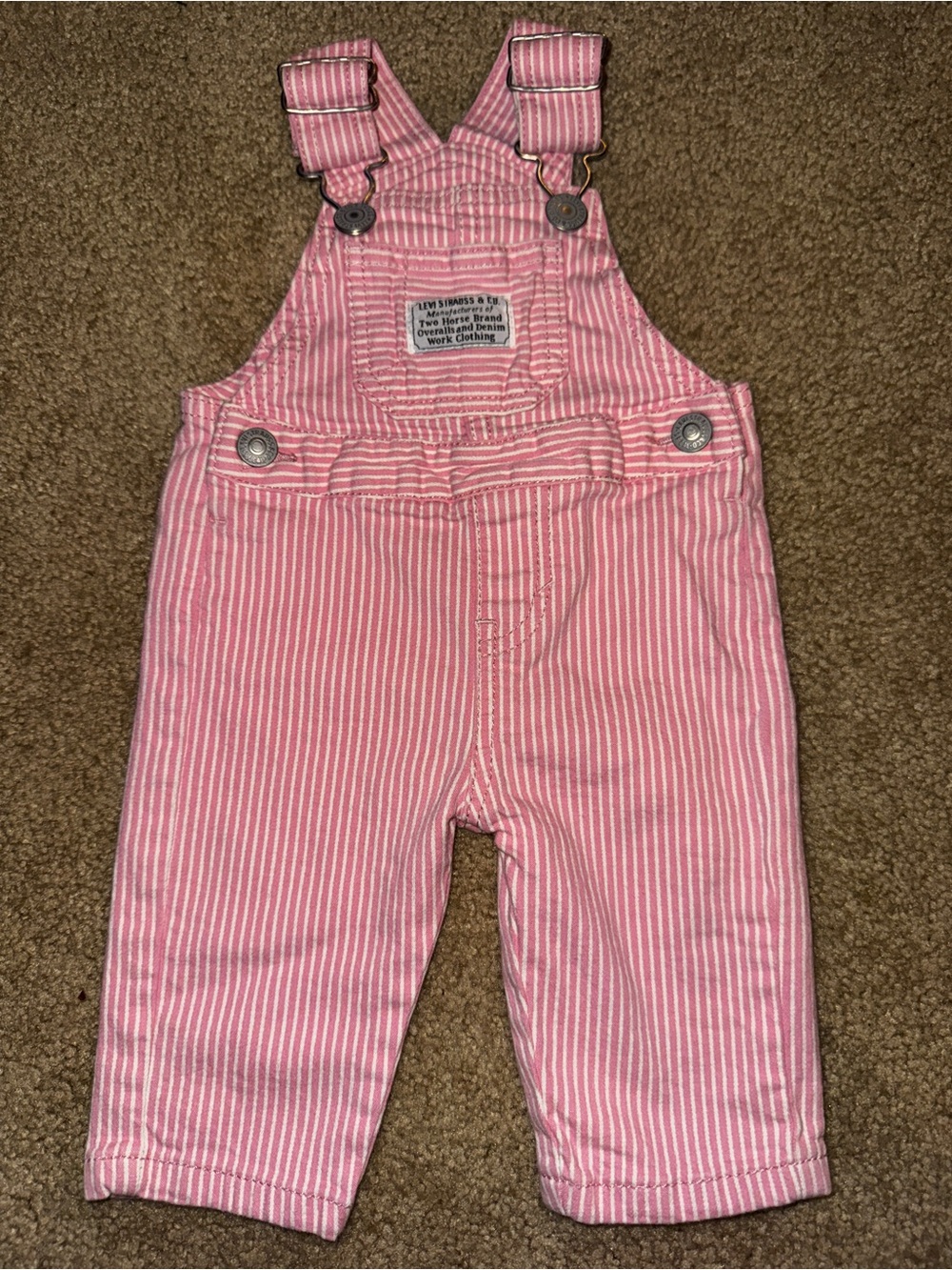 Levi’s Baby 3M Pink Striped Denim Overalls Railroad Hickory Stripe